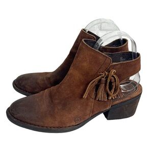 BORN Monikah Block Heel Distressed Suede Back Strap Bootie in Tobacco Size 8